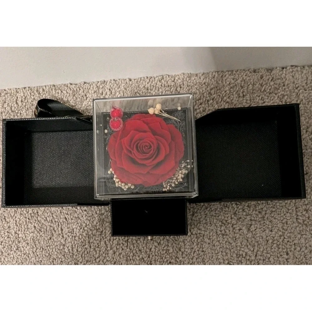 Preserved‎ Red Rose Gift Box w/ Drawer Jewelry Case | 